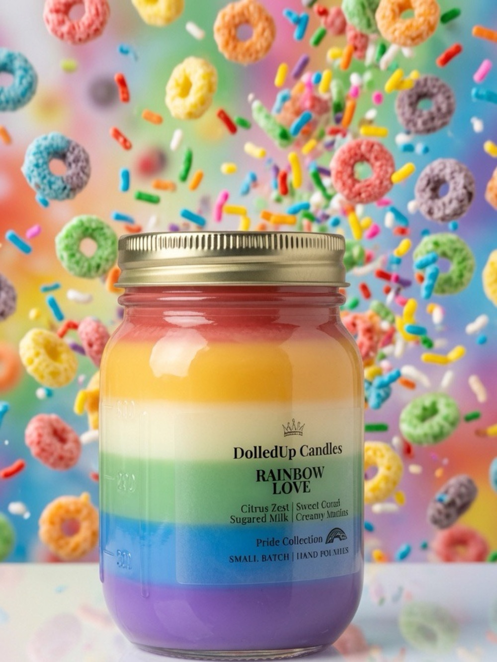 16oz Pride Collection - Fruit Loops Candle | Hand-Poured Soy Wax Mason Jar - Picture 2 of 3